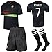 Soccer Kids 2016/2017 Football Soccer European Cup Ronaldo Away Portugal Kids Jersey & Shorts & Socks With Free Key Chain (11-12 Years, Black)