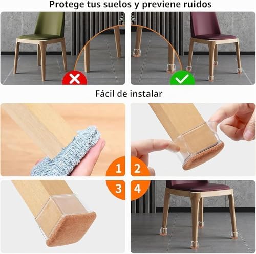 Protectores de Suelo para Patas de Silla 28-37mm, 16 Tapas de Silicona pequeñas para Patas de Silla con Fieltro, Fundas de protección para Patas de Silla de Silicona, Protectores para Patas de Silla