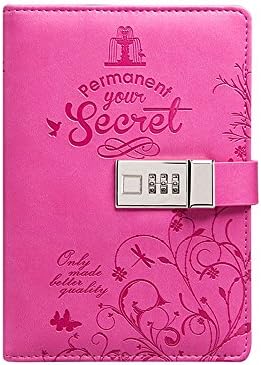Nainaiwu PU Leather Journal Travel Diary Writing Notebook with Combination Lock, Card Slots, Pen Holder,A5 Size Writing Notepad to Write in for Girls and Boys (Pink)