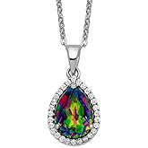 JewelryWeb 925 Sterling Silver Spring-Ring Polished Created Mystic Topaz and Cubic Zirconia Necklace 18 Inch Pendant Necklace for Women