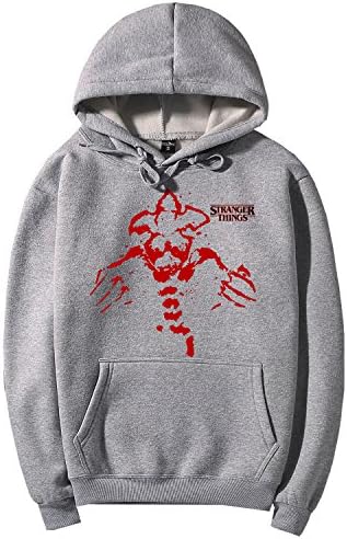 anhua xu Fashion Stranger Things Monster Hoodie for Mens Womens Unisex Sweatshirt with Kangaroo Pocket Gray