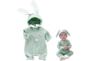 XIFAMNIY Easter Outfits Baby Girls Boys Bunny Romper Bodysuit Jumpsuit Infant Newborn with Rabbit Hat