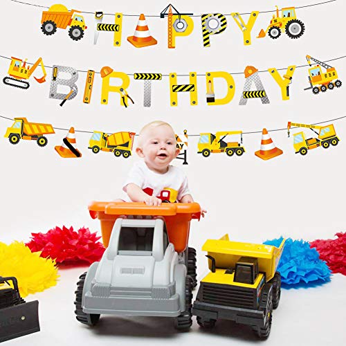 image for TONIFUL Construction Birthday Party Supplies Banner - Kids Birthday Pa