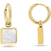 Milan Chiva 14K 18K Gold Plated Dangle Hoop Huggie Abalone Shell Earrings Lightweight Statement Teardrop Dainty Leverback Earrings for Women Trendy