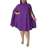 KEYUFANG Women’s Plus Size Cape Sleeve Elegant Loose Pleated Short Dress for Cocktail Party