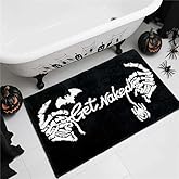 Lindameler Get Naked Gothic Bath Mat Black White Gothic Bathroom Rug Skull Skeleton Get Naked Bath Mat Non-Slip Rug Washable Goth Bath Rug for Front Door, Bedroom, Living Home Decor 20x32 inch