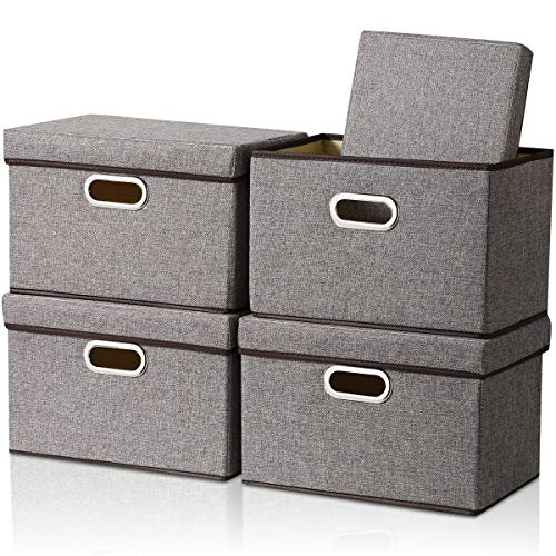 Foldable Storage Bin with Lid [4Pack] Linen Fabric Decorative Storage