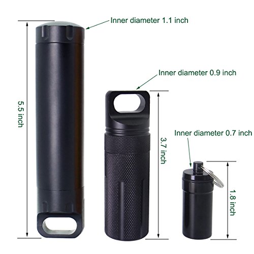 PPFISH 3 PCS Military Grade Air-Tight EDC Accessory Case, Pill Fob Capsule Keychain, Waterproof Match Case Battery Holder, Outdoor Survival Storage Metal Container Dry Box