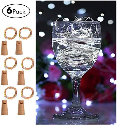 RosinKing Bottle Plug Lights Wine Cork Light String Fairy Light 2M/6.5FT 20 LED Battery Operated Copper Flexible Wire DIY Waterproof Christmas Decoration Parties Wedding Birthday Party Supply