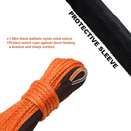 TYT Winch Rope, Synthetic Winch Cable Rope Kit 1/4" X 50 ft 8500lb, 12 Strands Braided Winch Line with Protective Sleeve + Winch Hook + Rubber Stopper and Safety Pull Strap (Orange) - Image 5