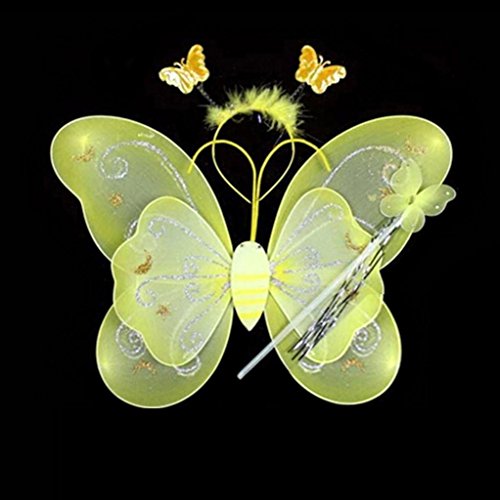 Butterfly Wing Wand Headband Fairy Cosplay Costume 3Pcs/Set(yellow)