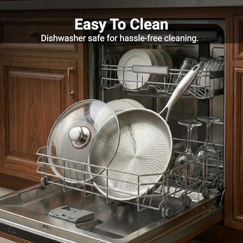 Titanium Hammered Pan Pro with Lid, PFAS/PFOA/PTFE-Free Non stick Titanium Frying Pan, Dishwasher & Oven Safe, Scratch Resistant, 12 Inches Even Heating Titanium skillet, Compatible With All Cooktops