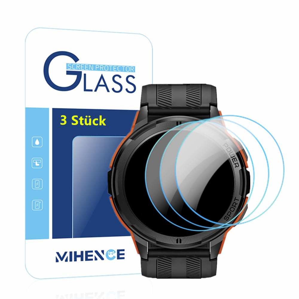 MIHENCE Screen Protector for BT10 / C25 1.43 Inch Smartwatch Film, 9H Anti-Scratch Tempered Glass Film, Compatible with OUKITEL BT10 / KOSPETFIT C25 1.43 Inch Smartwatch (Pack of 3)