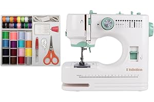 Phildim Mini Sewing Machine for Beginner (Sewing Supplies set included) - Small Sewing Machines with Two Needle Types, Two Sp