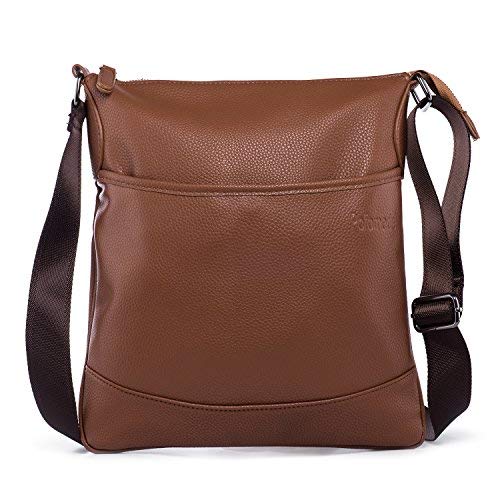 Hengwin Bolsos de hombro Hombre Piel Sintética Bolsa de Mensajero Bolsos Bandolera Bolsa Bandolera Marrón pare iPad