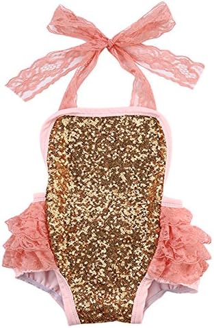 Baby Girls Birthday Party Outfits Playsuit Clothes Backless Kids Sequin Lace Sleeveless Romper Jumpsuit