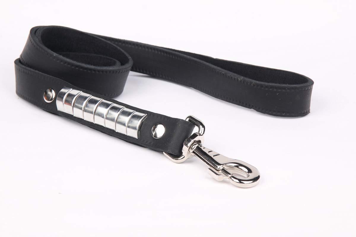 HOGACA Exclusive and elegant, soft real leather dog short lead 836 3.0 cm / 110 cm with stainless steel fittings black adjustable solid for large XXL dogs > 30 kg