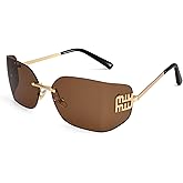 Dollger Rimless Y2K Sunglasses Women Retro Trendy Wrap Around Shield Frame Designer 90s Fashion Glasses