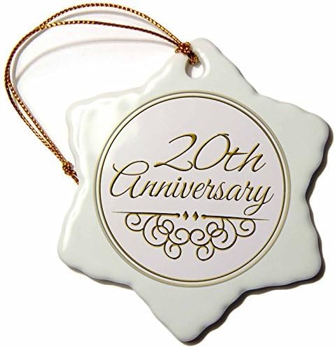 Wild Bramble 3-Inch Porcelain Snowflake Decorative Hanging Ornament, 20th Anniversary Gift Gold Text For Celebrating20 Wedding Anniversaries