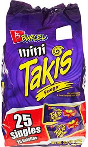 Barcel, Mini Takis, Fuego Rolled Tortilla Snacks, 25 Count (1.2oz Each), 30.9oz Bag (Pack of 3) by Takis