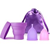 Ginalaia Menstrual Cups with Collapsible Storage Cup, Leak-Proof Design with Medical Grade Silicone Period Cups Reusable, Tampon and Pad Alternative,for Light Flow and Heavy Flow Large+Small
