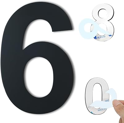 Ywonoby 3 Inch Self Adhesive Stainless Steel House Numbers Black (6)