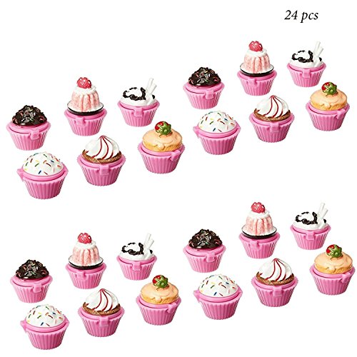 Ifavor123 Cupcake Novelty Lip Gloss Lip Balm Set - Assorted Designs for Girls Birthday Party Favors Goodie Bags Prize Giveaway Makeup Fun (24) - Thumbnail 2