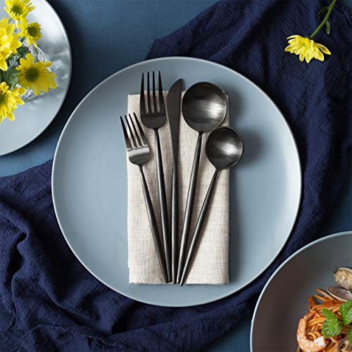 Homelux Theory 18/10 Matte Black Stainless Steel Flatware Silverware Cutlery Set | 5-piece Adaline Royal Modern Kitchen Utensils | BEST Birthday Wedding Gift | (2 sets, Black matte polish)