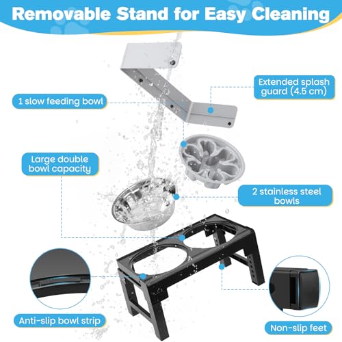 Zivacate Adjustable Raised Dog Bowls with 6 Heights and Inclined Angle with 2 Stainless Steel Bowls and 1 Slow Feeding Bowl for Small Medium Large Dogs
