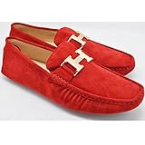 Fulinken Men's Moccasin Slip on Gold Buckle Leather Loafers Causal Mens Shoes Business Shoes