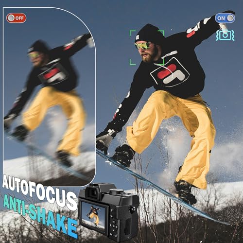 NBD 8K 64MP Digital Camera with Autofocus & 16X Zoom, Wi-Fi & App Control, Anti-Shake, 180° Flip Screen, Webcam Function, Includes Macro & Wide-Angle Lenses, 64GB TF Card & 2 Batteries (Black)