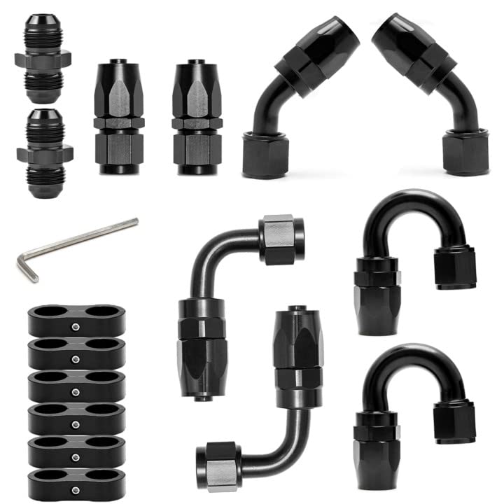 Photo 1 of LEDAUT 8AN Swivel Fuel Hose End Fitting Kit - Straight, 45, 90, 180 Fittings & Hose Separator Clamps - Aluminum, Black