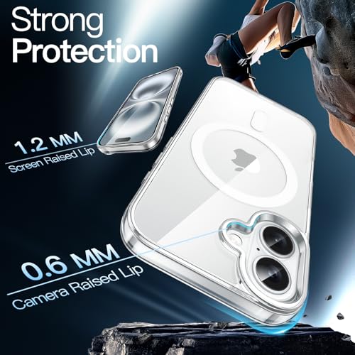 JETech Funda Magnética para iPhone 16 6.1 Pulgadas Compatible con MagSafe, Carcasa Antigolpes, Anti-Arañazos Respaldo Transparente (Transparente)