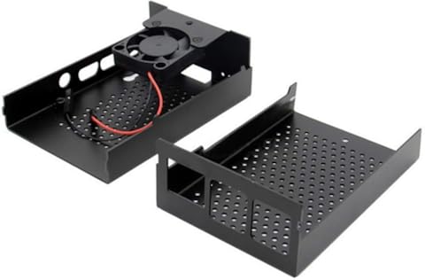 ILS - Carcasa porosa de aleación de aluminio + ventilador de refrigeración Kit DIY Funda protectora de metal poroso radiante para Raspberry Pi 4B