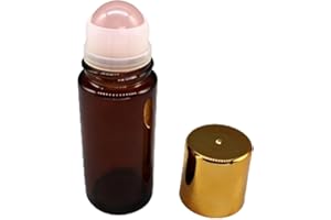 kkrrammii Large Amber Glass Roll On Bottle 0.85oz Refillable Roller Ball Applicator Empty Deodorant Container with Pink Cryst