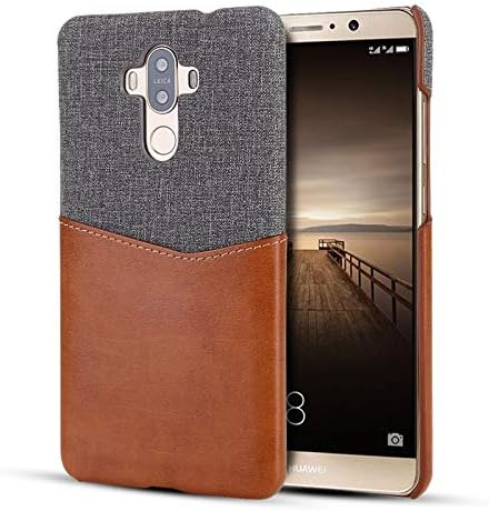 Yonanls Slim Fit Wallet Case for Huawei Mate 9 Shell, Premum Leather + Canvas Fabric Comfortable Leather Case Cover with Credit Card Slot ryjnfghmterba (Color : Brown+grey)