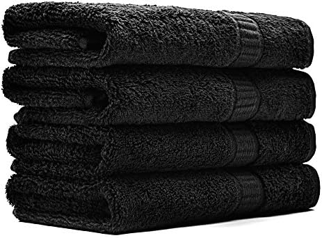 Hotel and Spa Like Set of 4 Luxury Hand Towels by Alurri – Super Soft and Quick Absorbent – Made of 100% Natural Cotton Material – Machine Washable - Dry Hand &amp; Face - 16x28 inch (4, Black)