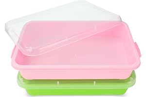 AtMini Sensory Bin Sand Tray with Lid for Toddlers 2 Pcs 15in Portable Sandbox Toy Large Plastic Tray for Kids 3 4 5 6 Fill with Sand, Water, Beads, and More (Pink + Green)