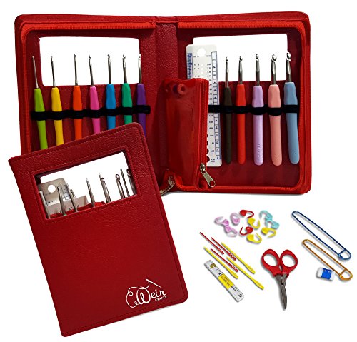 Crochet hook kit with 12 ergonomic hooks and case | cro…