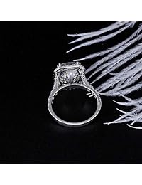 DovEggs - Anillo de compromiso de oro blanco de 14 quilates, 5 quilates, 0.354 x 0.433 in, color H-I, 0.079 in de ancho, corte de cojín, con detalles para mujeres
