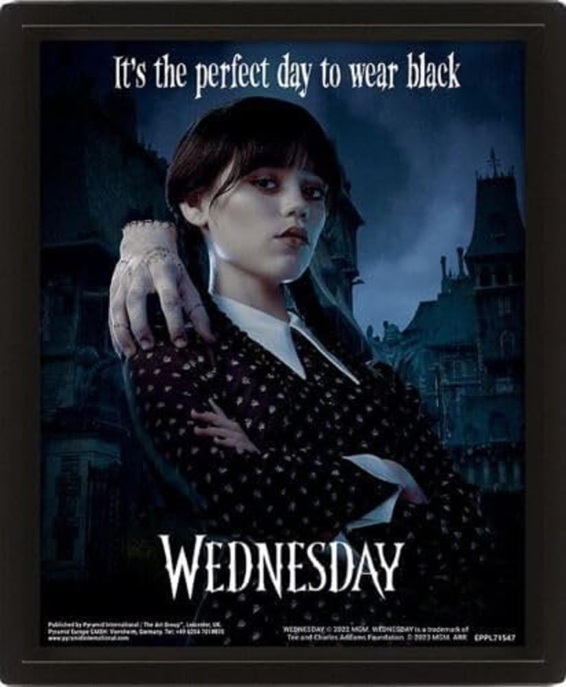Pyramid International Wednesday Addams Framed 3D Picture, Black
