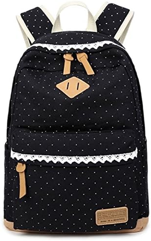 Canvas Backpack Rucksack Laptop Bag Travel Daypack Lightweight Casual Shoulder School Bag for Girls or Women (black)