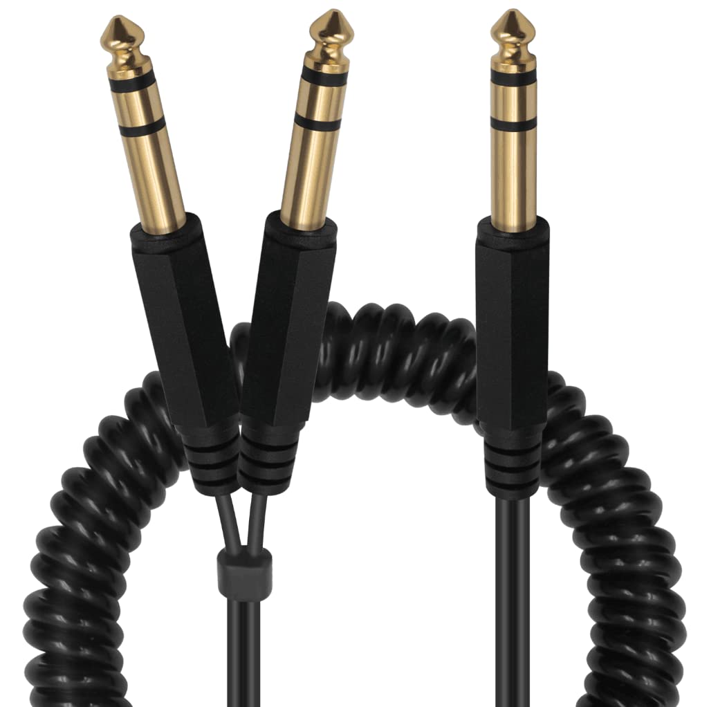 Duttek 6.35mm Y Splitter Cable, 6.35mm Guitar Cable, 6.35mm (1/4) TRS Stereo Jack Male to Dual 6.35mm Jack Male Spring Audio Cable for Electric Guitar, Bass, Amplifiers, Keyboard, Effector 80cm