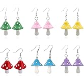 XYAYOU 6 Pairs Mushroom Drop Earring Set Resin Creative Funny Dangle Earrings for Women Men