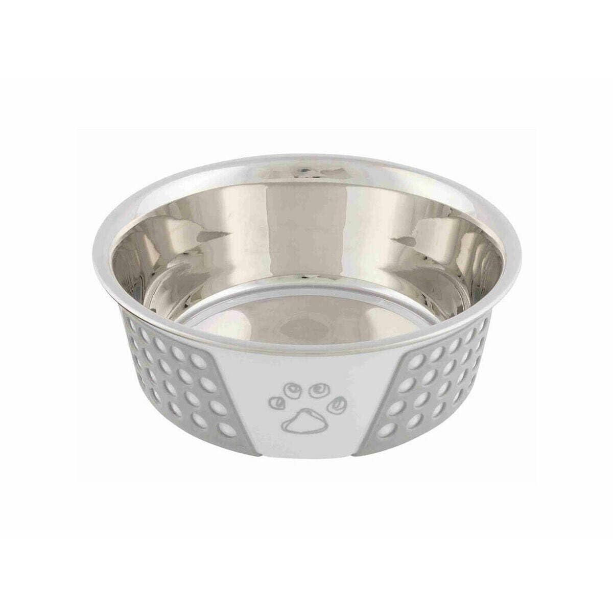 Trixie Stainless Steel Bowl with Silicone, Non-Slip, Portable, 1 Cup, White, Medium Breeds, Dog
