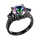 Rongxing Jewelry Christmas Best Friend Engagement Mysterious Rainbow Topaz Ring,14KT Black Gold Wedding Rings