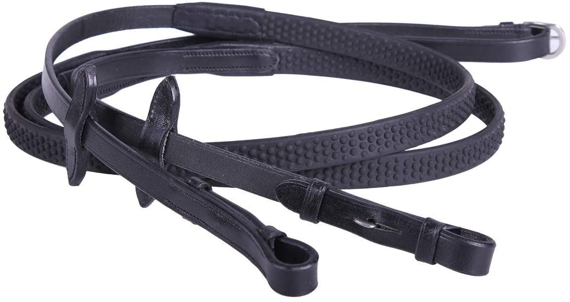 Equipride LEATHER REINS WITH SUPER GRIP ANTI-SLIP FOR BRIDLE SUPER FLEXIBLE (Pony, Black)