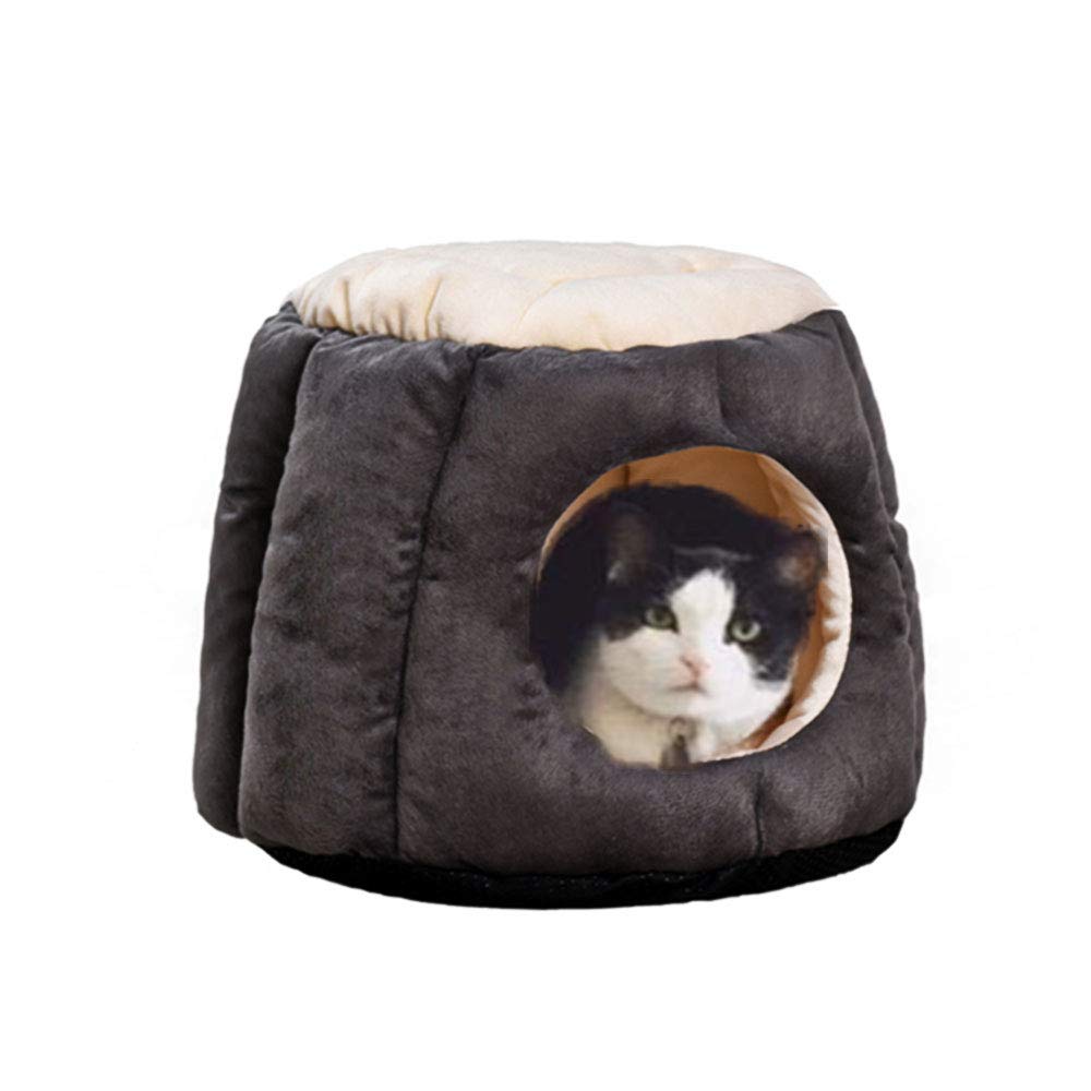 Kitty Cat House Small Animals House Soft Warm Rabbit Hut Frustum-Shape Guinea Pig Bed Hideout With Removable Cushion for Winter