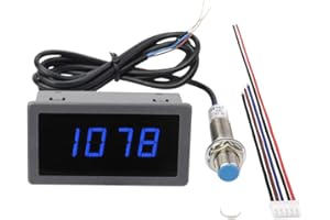 uniquegoods 4 Digital Blue LED Tachometer RPM Gauge Speed Meter with Hall Magnet Sensor NPN-NO Switch for Lathe Conveyor Belt