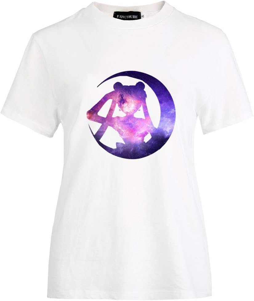 Provone Women's Sailor Moon T-Shirts Japaness Anime Cute Cartoon Girls Characters Graohic O-Neck Tee Tops